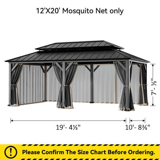 12x20 Mosquito Netting for Gazebo with Two-way Zipper