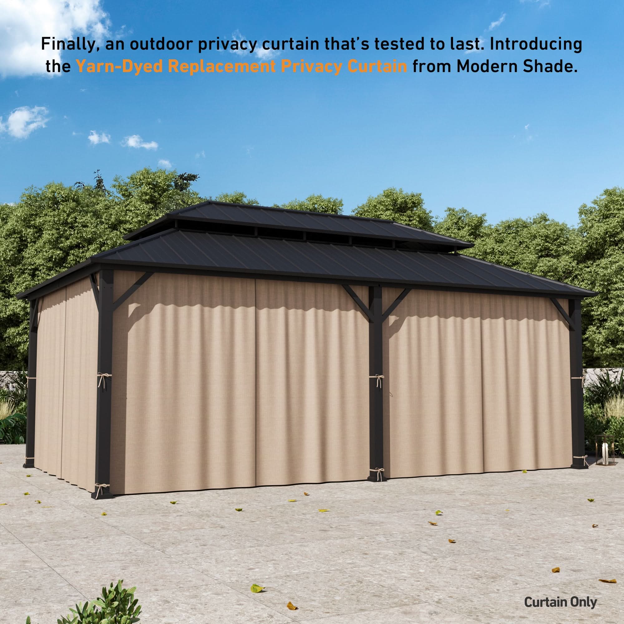 Yarn-dyed 12'x20' Privacy Curtain for Gazebo with Zipper – Modern