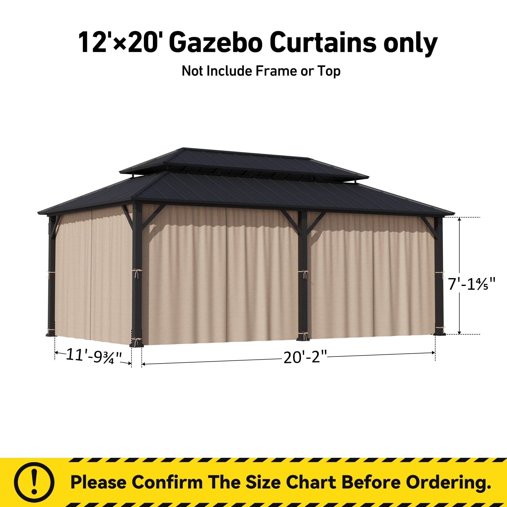 Yarn-dyed 12'x20' Privacy Curtain for Gazebo with Zipper – Modern