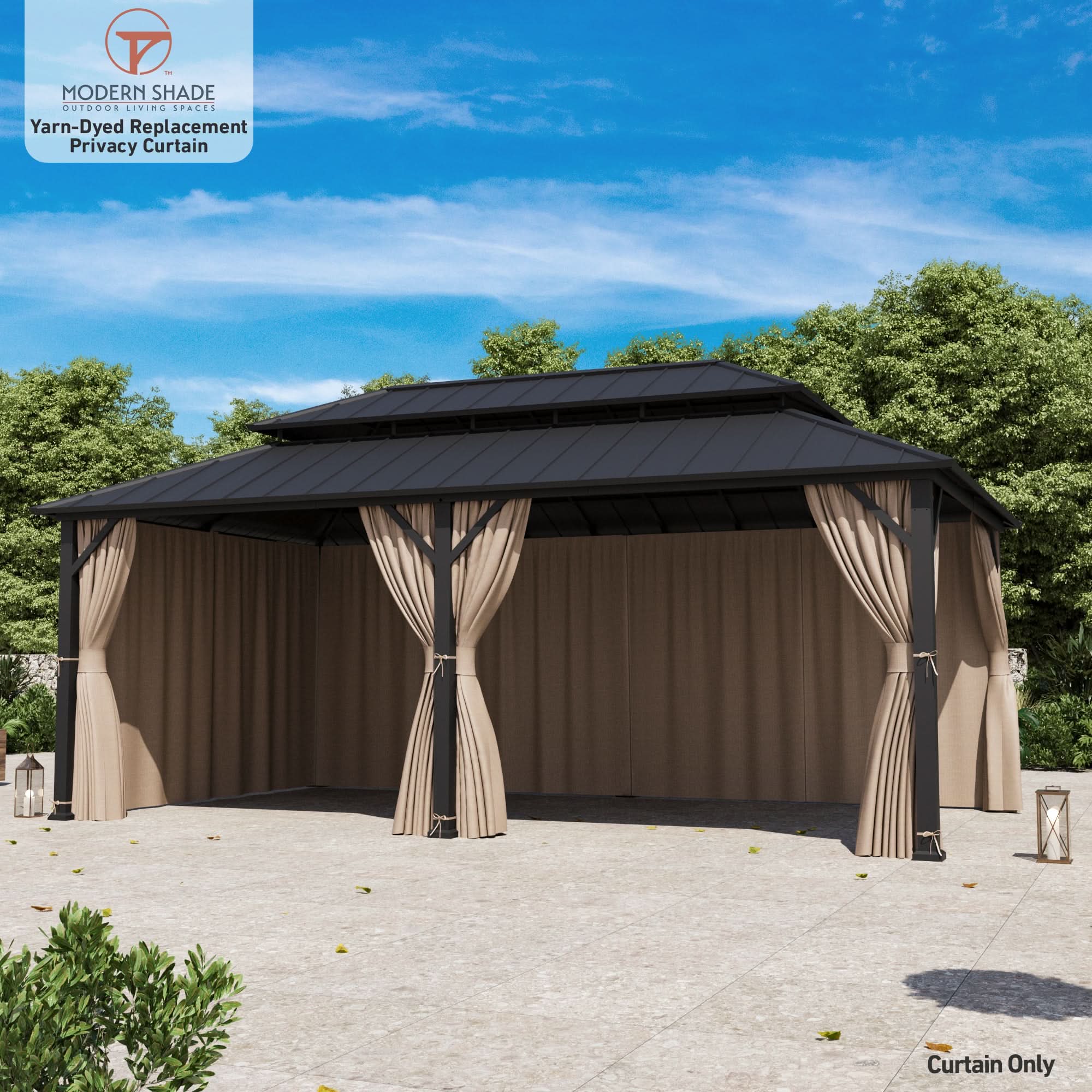 フープアソート No.2 Yarn-dyed 12'x20' Privacy Curtain for Gazebo with Zipper – Modern