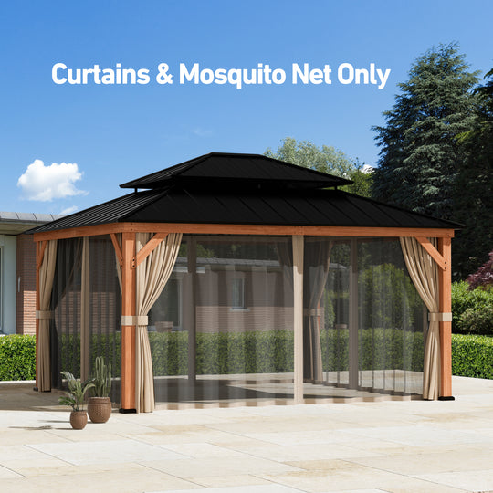 13x15 Privacy Curtains & Mosquito Netting Set for Cedar Wood Gazebo