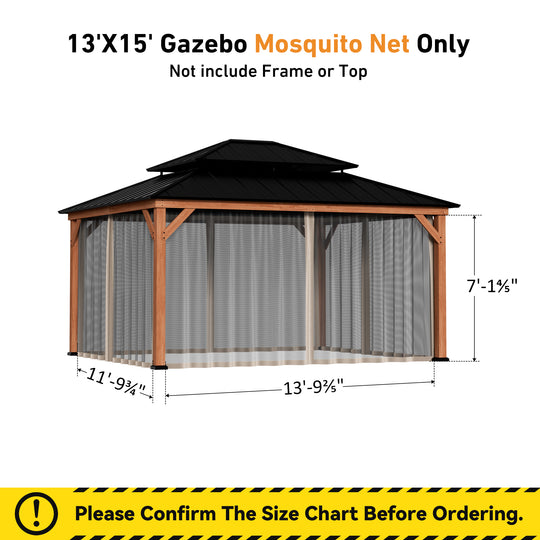 13x15 Privacy Curtains & Mosquito Netting Set for Cedar Wood Gazebo