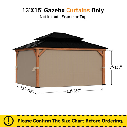 13x15 Privacy Curtains & Mosquito Netting Set for Cedar Wood Gazebo