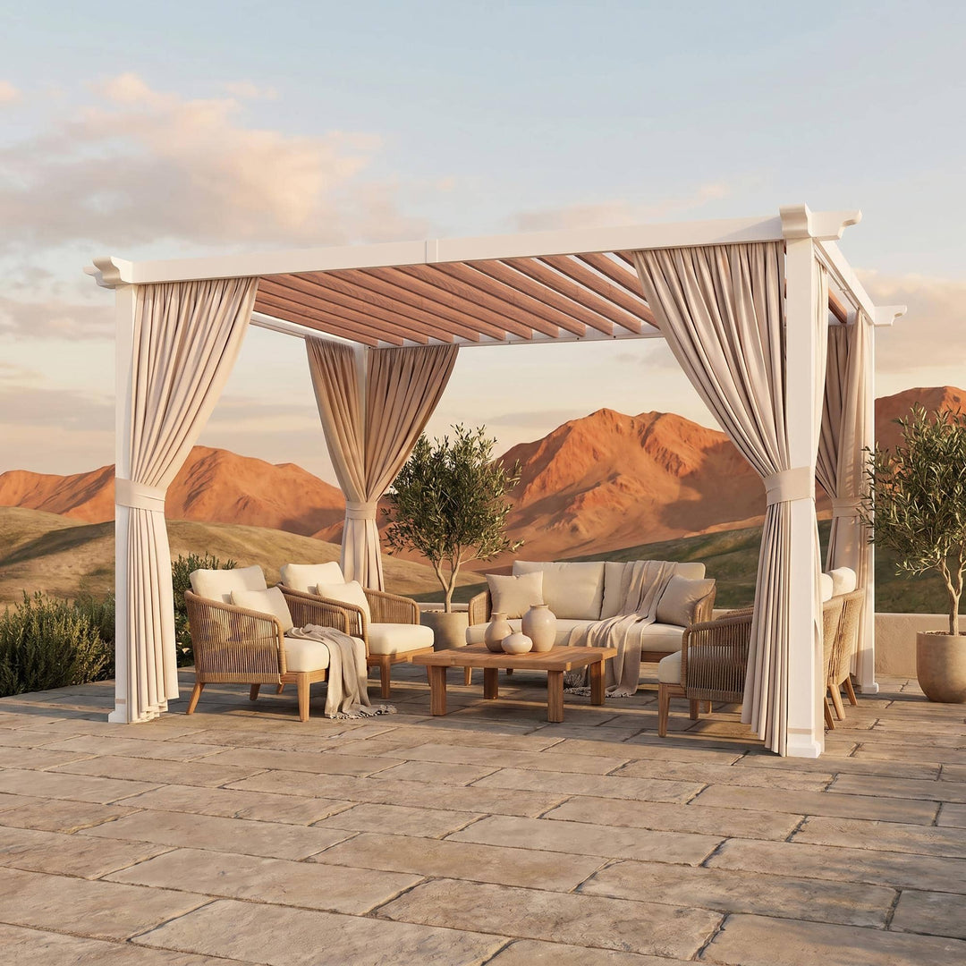 10x12 Fuß Open Sky Metallpergola mit Holzmaserung