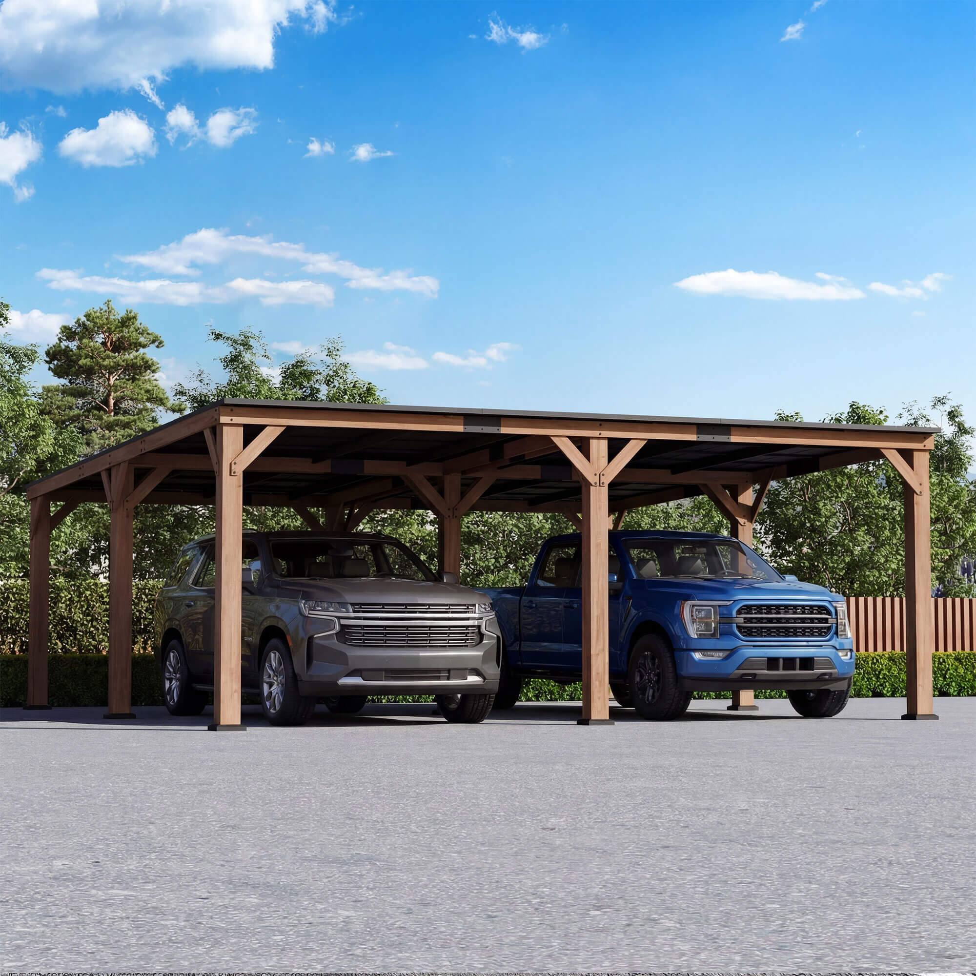 300% SPANISH DESIGN 300％スパニッシュ・デザイン展 jc2 20'x20' Supreme Cedar Hardtop Gazebo with Sloped Roof – Modern Shade
