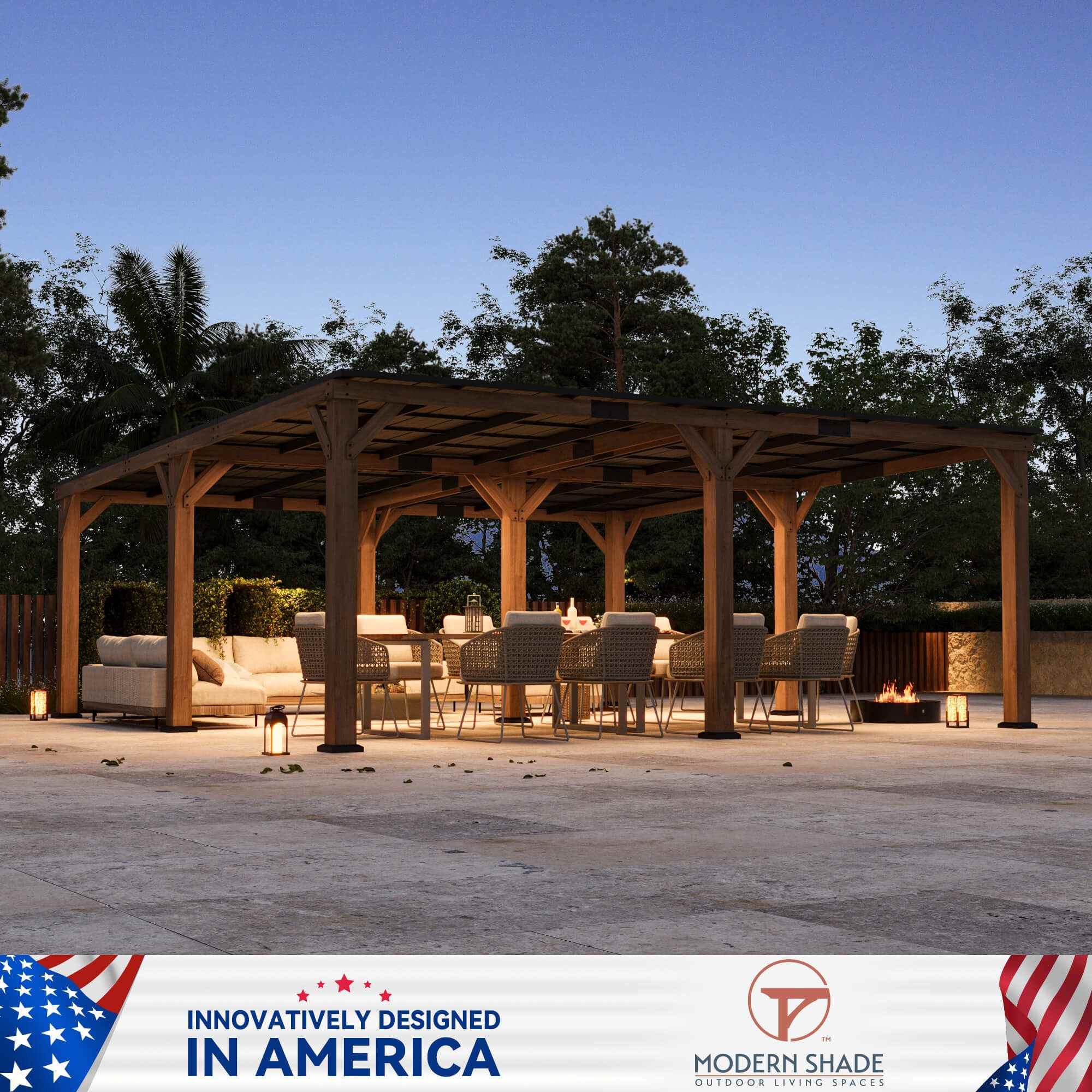 20'x20' Supreme Cedar Hardtop Gazebo with Sloped Roof – Modern Shade
