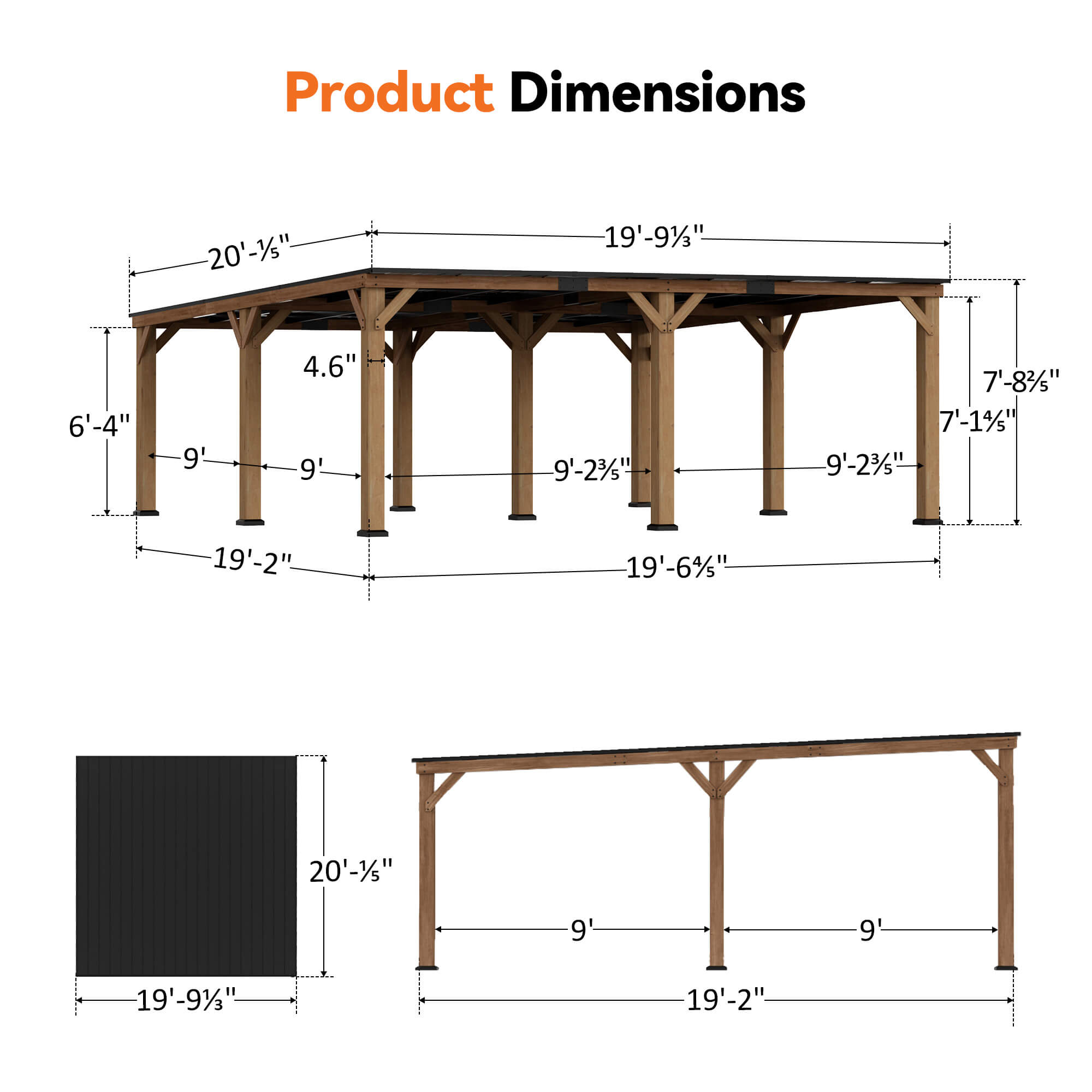 20'x20' Supreme Cedar Hardtop Gazebo with Sloped Roof – Modern Shade