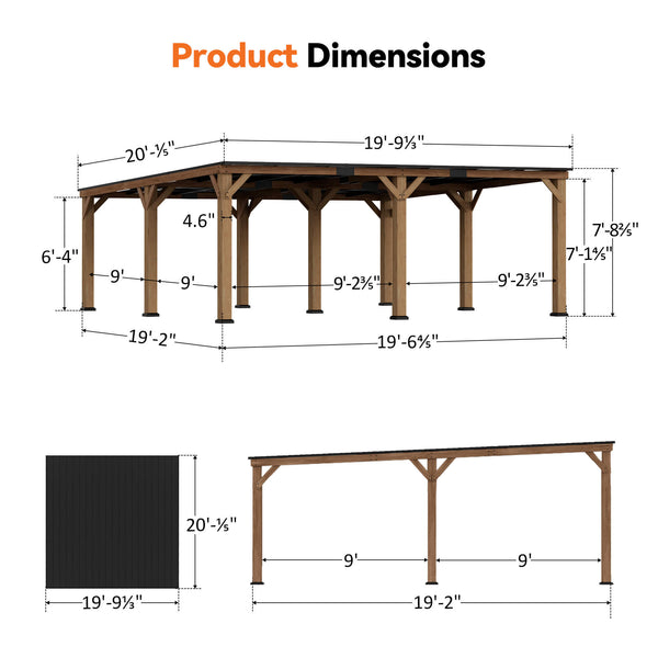 20'x20' Supreme Cedar Hardtop Gazebo with Sloped Roof