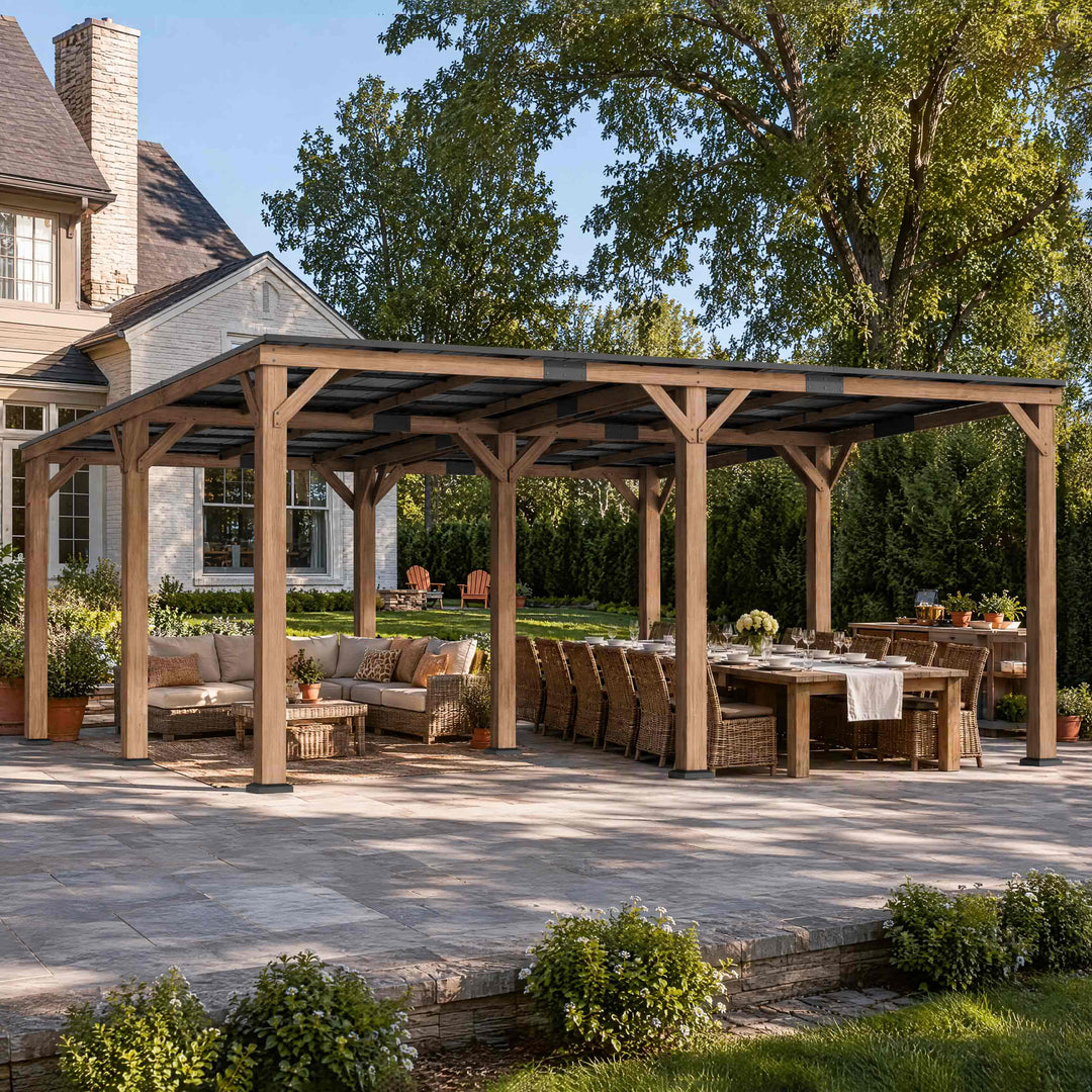 20'x20' Supreme Cedar Hardtop Gazebo with Sloped Roof