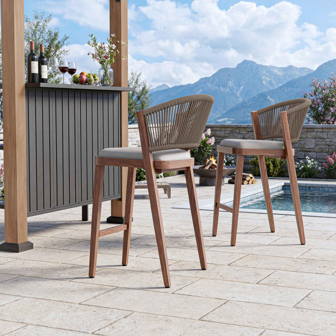 26 4/5" Thekenhocker mit handgeflochtener Seil-Rückenlehne, 2er-Set