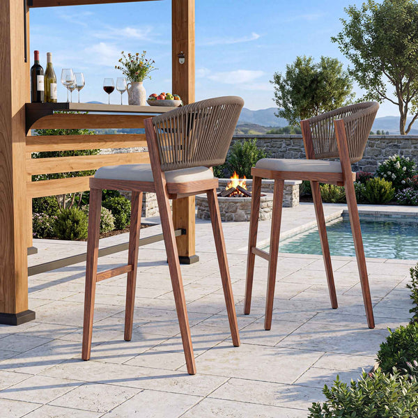 29 3/4" Bar Height Bar Stools with Hand-woven Rope Backrest Set of 2