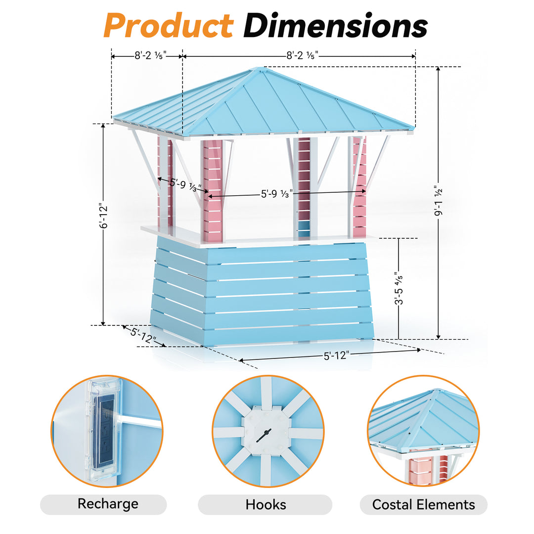 Modern Shade Coastal Dream Outdoor Bar Pavilion Patio Gazebo with USB Charging & Hooks