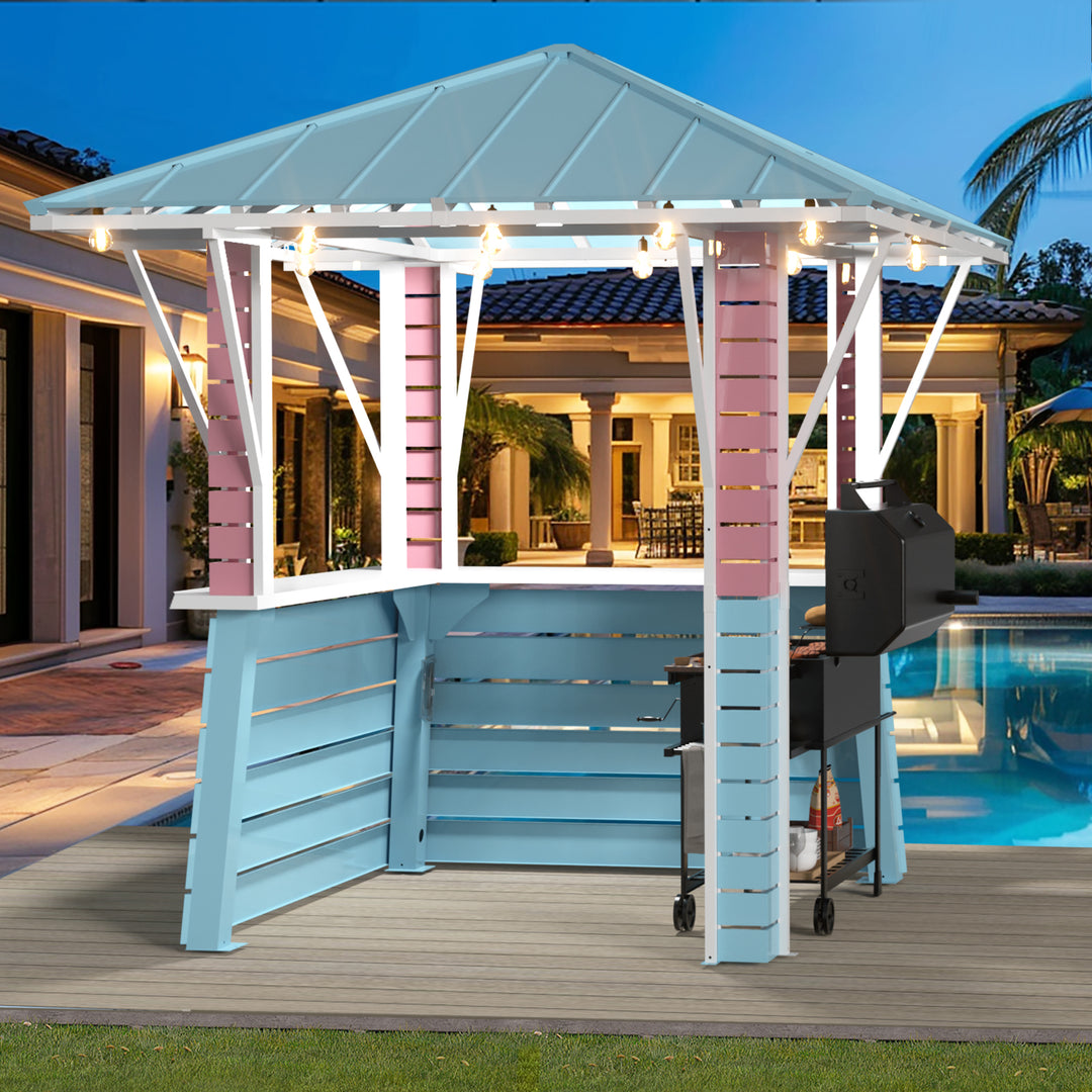 Modern Shade Coastal Dream Outdoor Bar Pavilion Patio Gazebo with USB Charging & Hooks