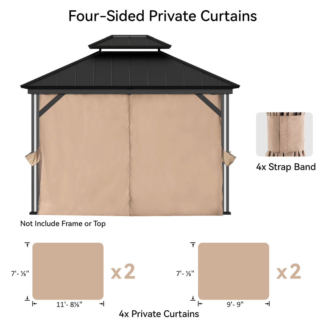 Gazebo Curtain Replacement Universal 4-Panel Sidewalls Outdoor Gazebo Privacy Curtains with Zipper Patio Canopy Garden and Backyard (Curtain Only)