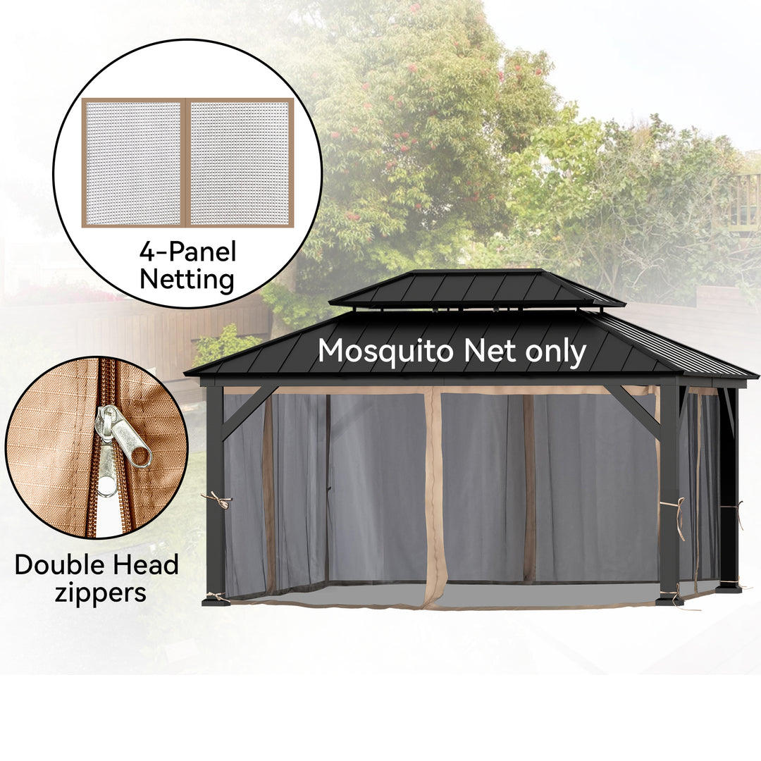 12x16 Mosquito Netting for Gazebo with Two-way Zipper