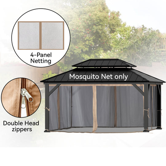 12x16 Mosquito Netting for Gazebo with Two-way Zipper
