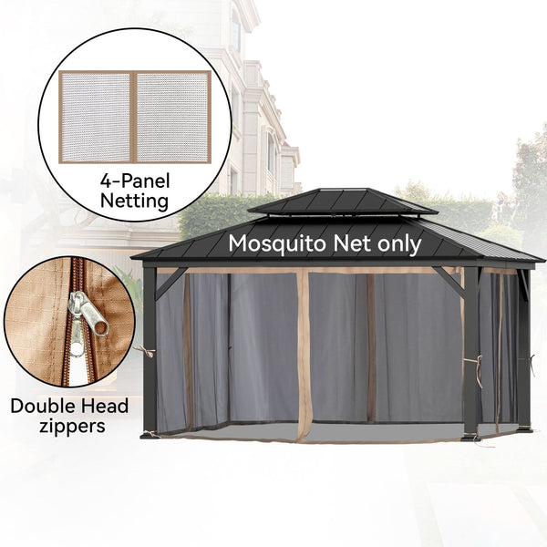 12'x14' Mosquito Netting for Gazebo with Two-way Zipper
