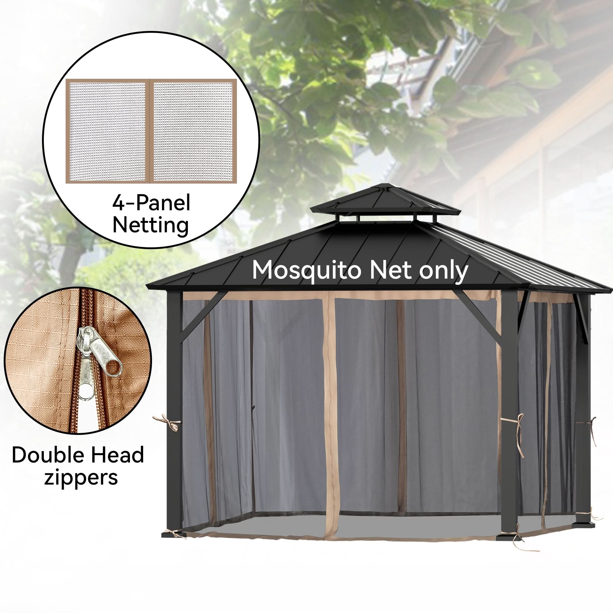 10'x10' Mosquito Netting for Gazebo with Two-way Zipper – Modern Shade