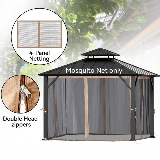10x10 Mosquito Netting for Gazebo with Two-way Zipper
