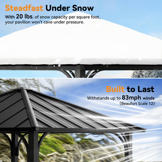 Modern Shade 8'x8' Hardtop Gazebo with Galvanized Steel Roof & Detachable Curtains, Permanent Metal Gazebo Outdoor Pavilion for Backyard, Deck, Garden - All-Weather Patio Cover