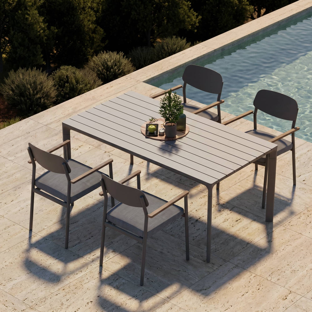 5-teiliges Outdoor-Esszimmer-Set aus Aluminium mit Seilstühlen