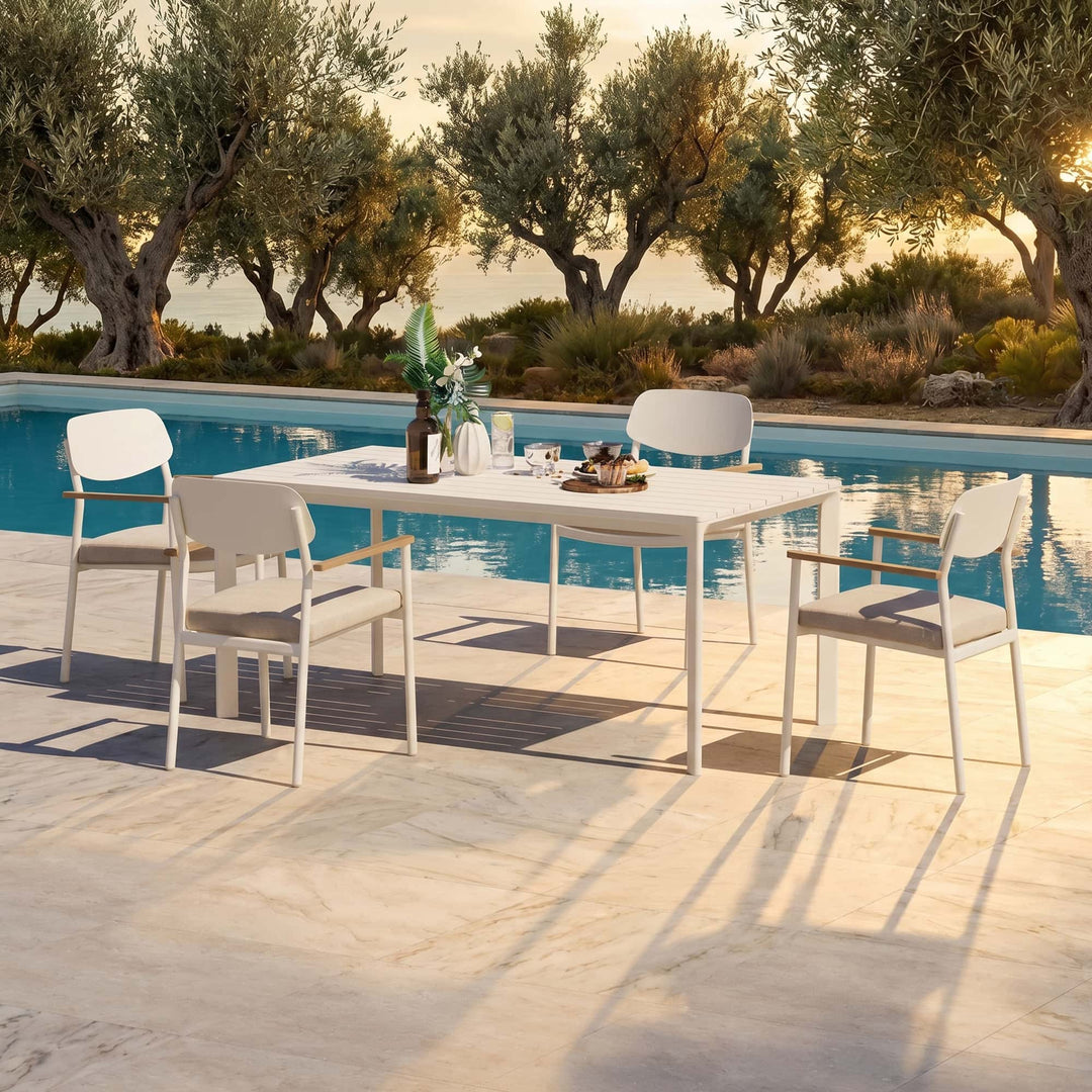 5-teiliges Outdoor-Esszimmer-Set aus Aluminium mit Seilstühlen