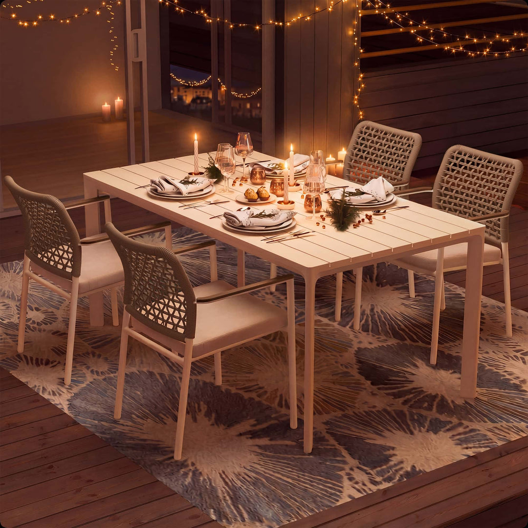 5-teiliges Outdoor-Esszimmer-Set aus Aluminium mit Seilstühlen