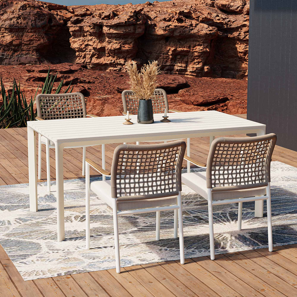 5-teiliges Outdoor-Esszimmer-Set aus Aluminium mit Seilstühlen
