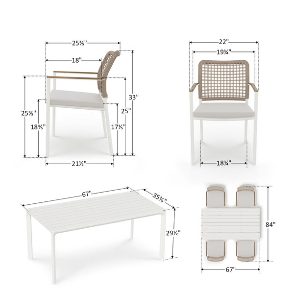 5-Piece Aluminum Outdoor Dining Set with Rope Chairs