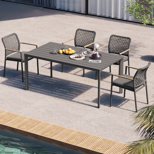 5-Piece Aluminum Outdoor Dining Set with Rope Chairs