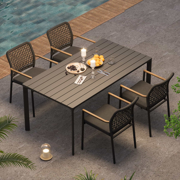 5-Piece Aluminum Outdoor Dining Set with Rope Chairs