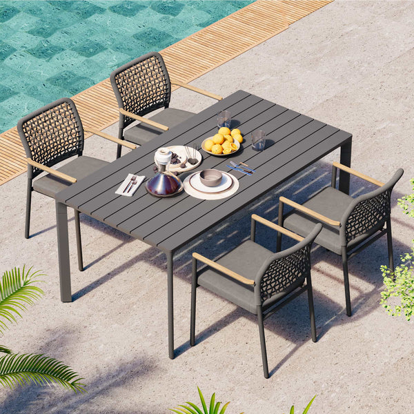 5-Piece Aluminum Outdoor Dining Set with Rope Chairs