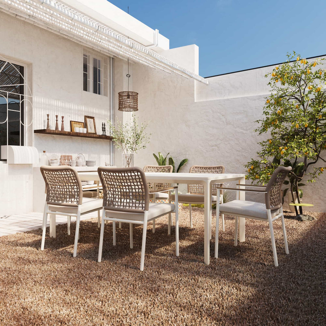 7-teiliges Outdoor-Esszimmer-Set aus Aluminium mit Seilstühlen