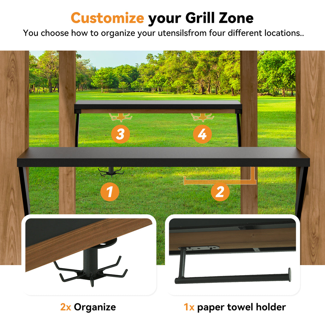 Modern Shade Cedar Wood Grill Gazebo 6' X 8' Patio Gazebo with Galvanized Steel Roof USB and USB-C Charging Ports