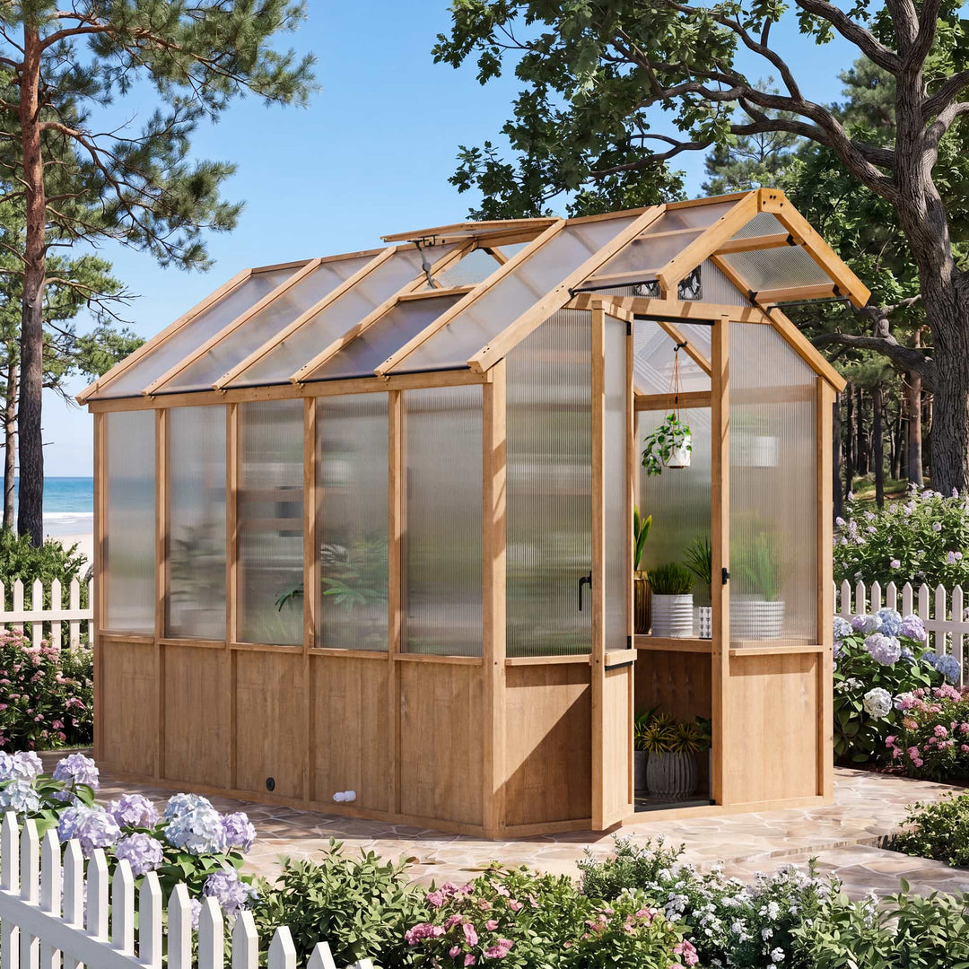 6.5'x10' EverBloom Cedar Wood Greenhouse