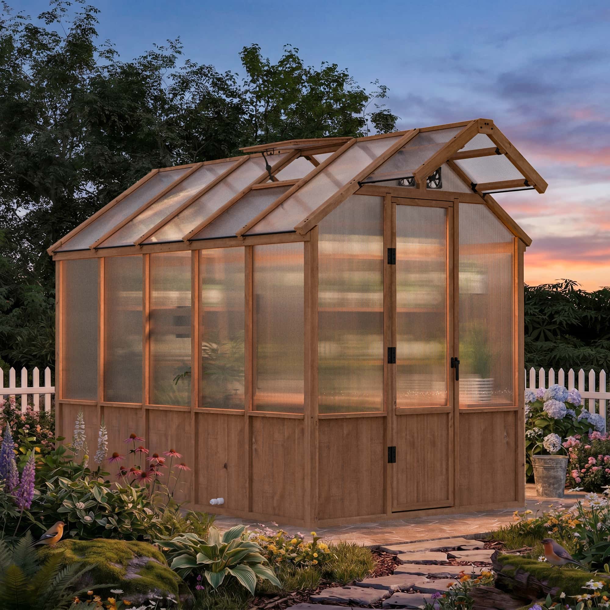 6.5'x10' EverBloom Cedar Wood Greenhouse – Modern Shade