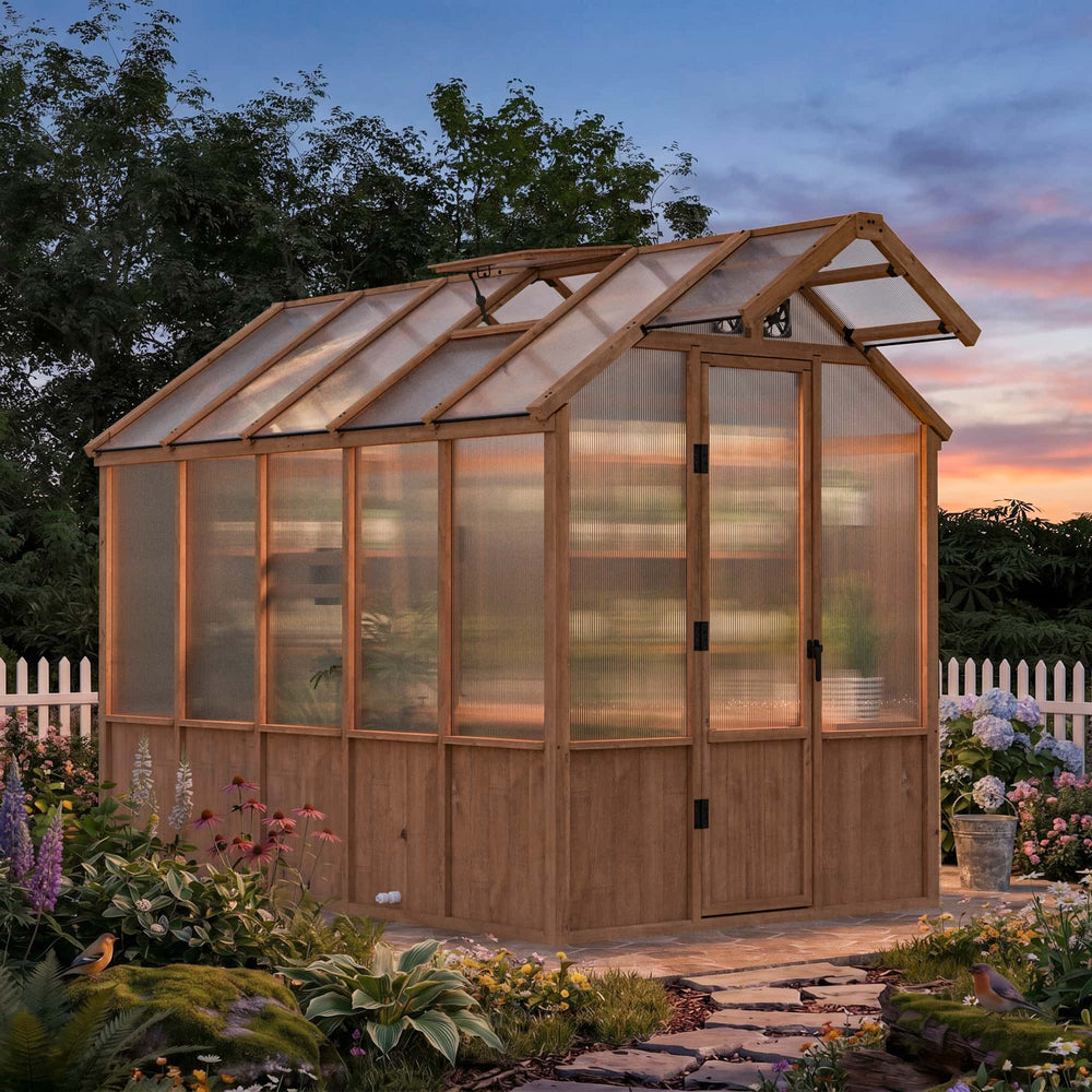 6.5'x10' EverBloom Cedar Wood Greenhouse