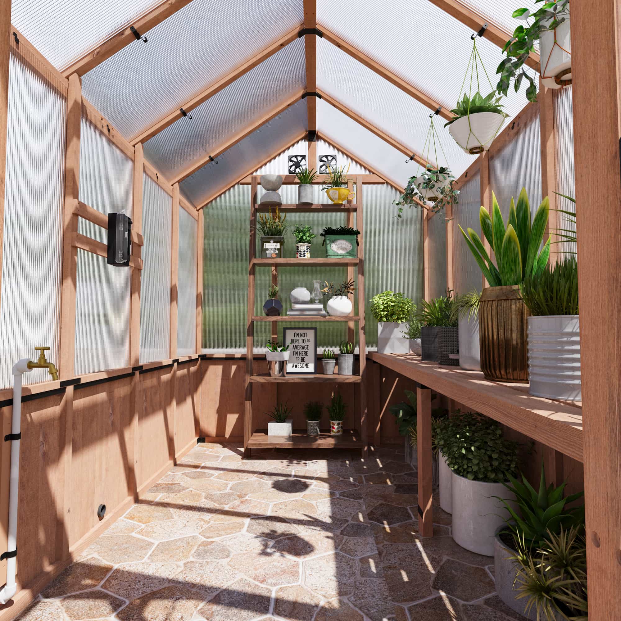 6.5'x10' EverBloom Cedar Wood Greenhouse – Modern Shade