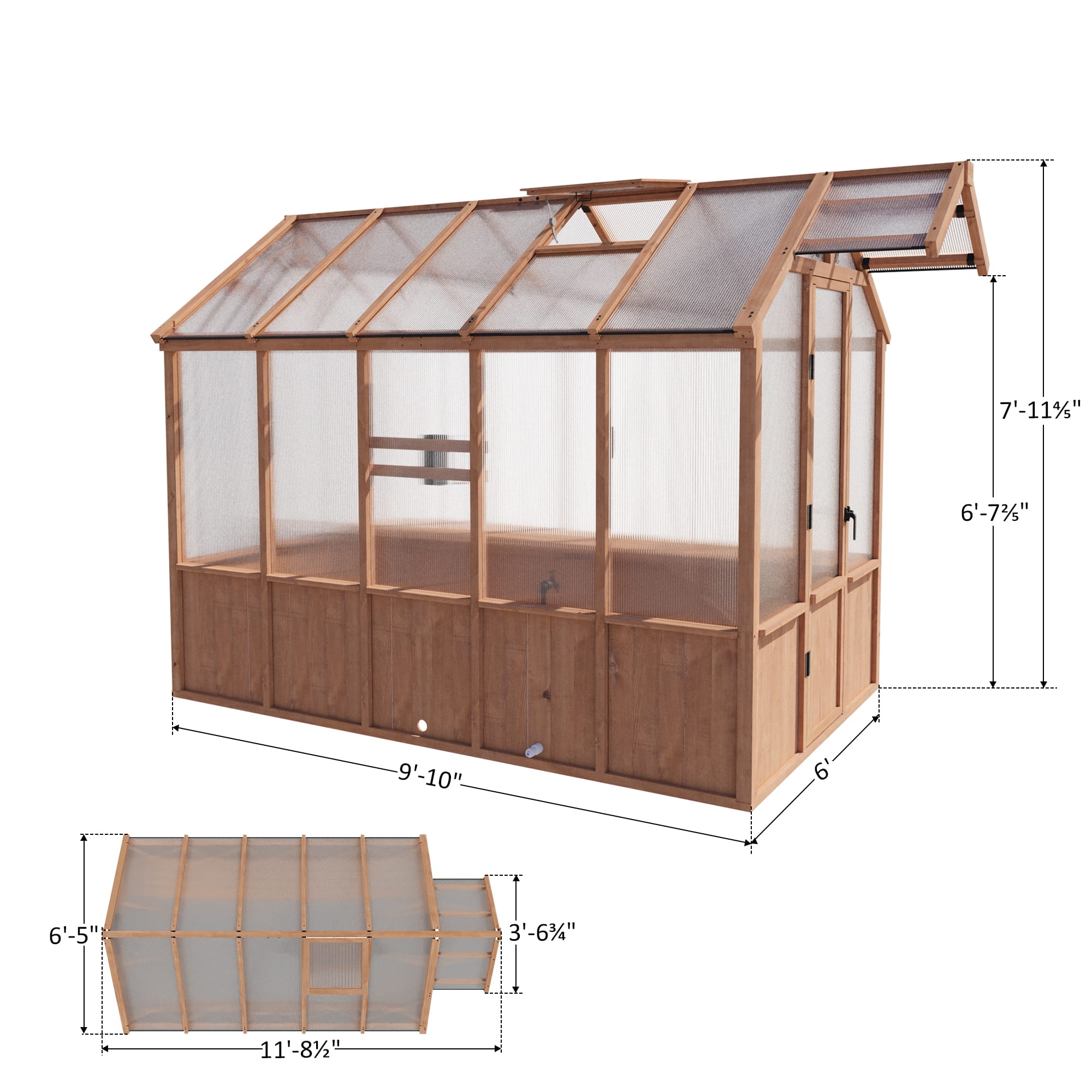 6.5'x10' EverBloom Cedar Wood Greenhouse – Modern Shade