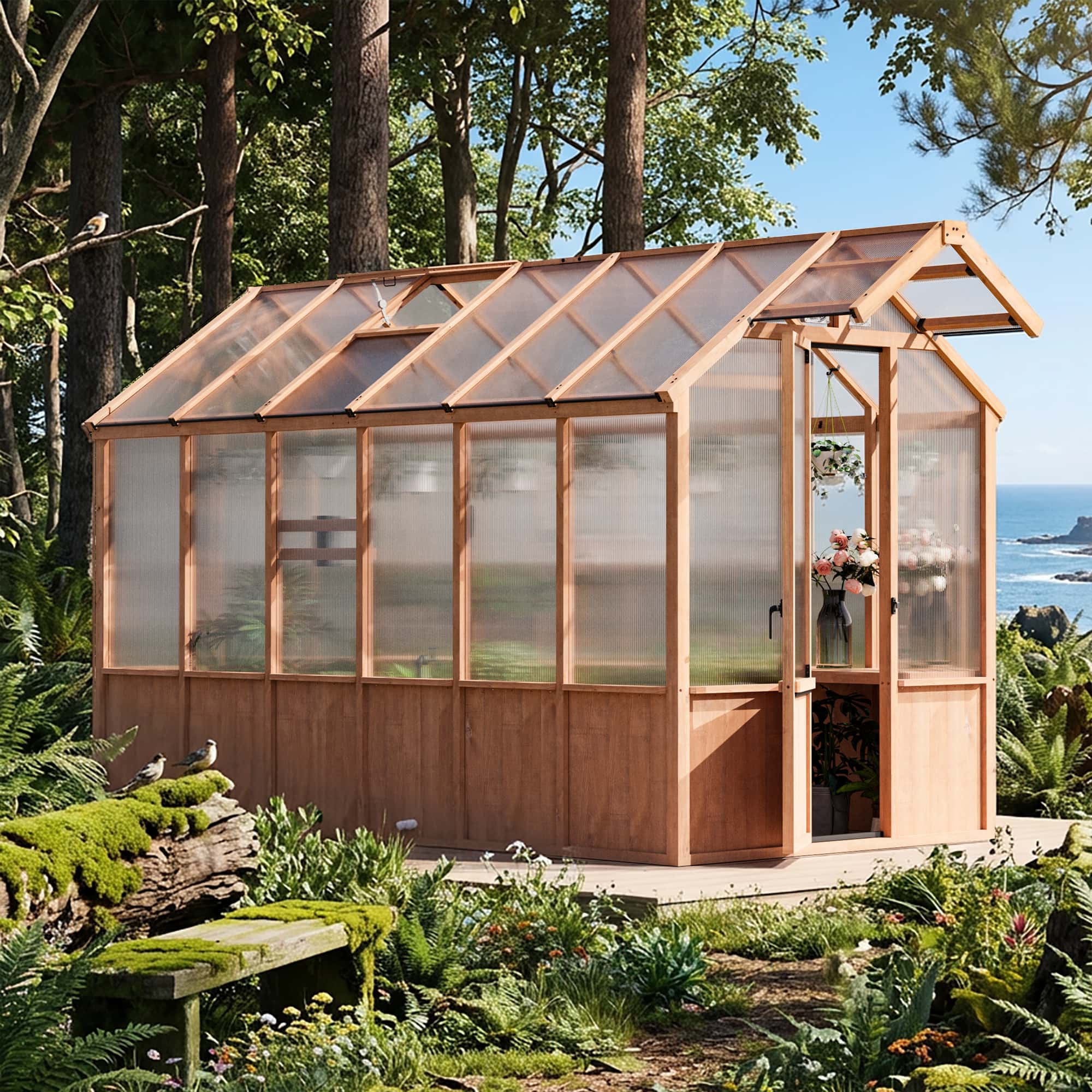 6.5'x12' EverBloom Cedar Wood Greenhouse – Modern Shade