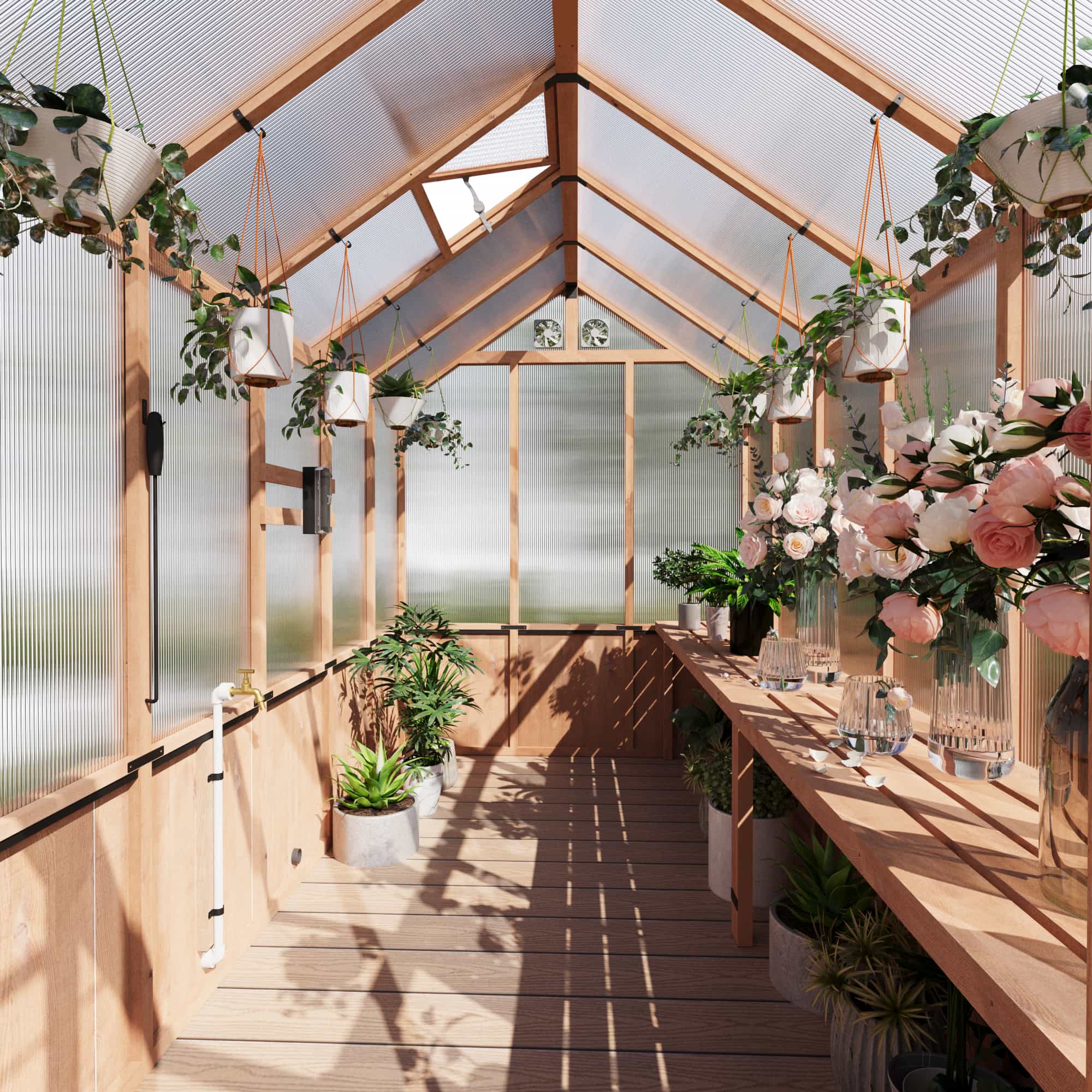 6.5'x12' EverBloom Cedar Wood Greenhouse – Modern Shade