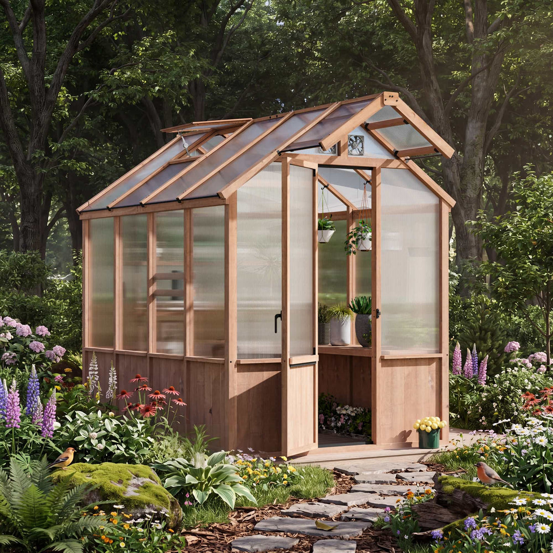 6.5'x8' EverBloom Cedar Wood Greenhouse