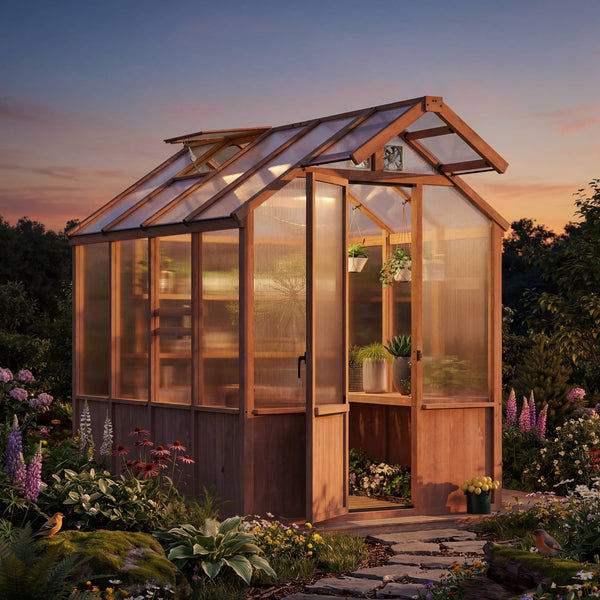 6.5'x8' EverBloom Cedar Wood Greenhouse