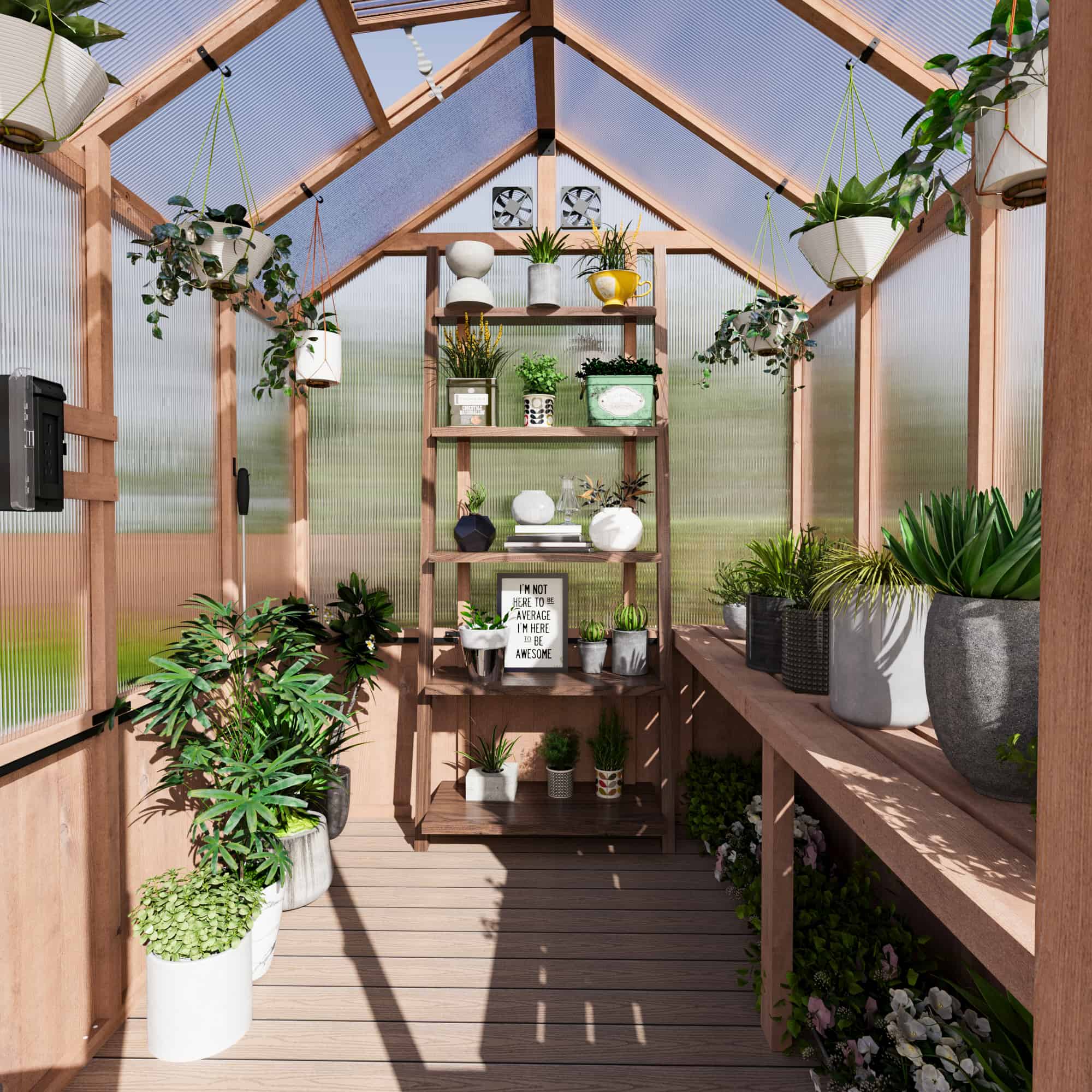 6.5'x8' EverBloom Cedar Wood Greenhouse – Modern Shade