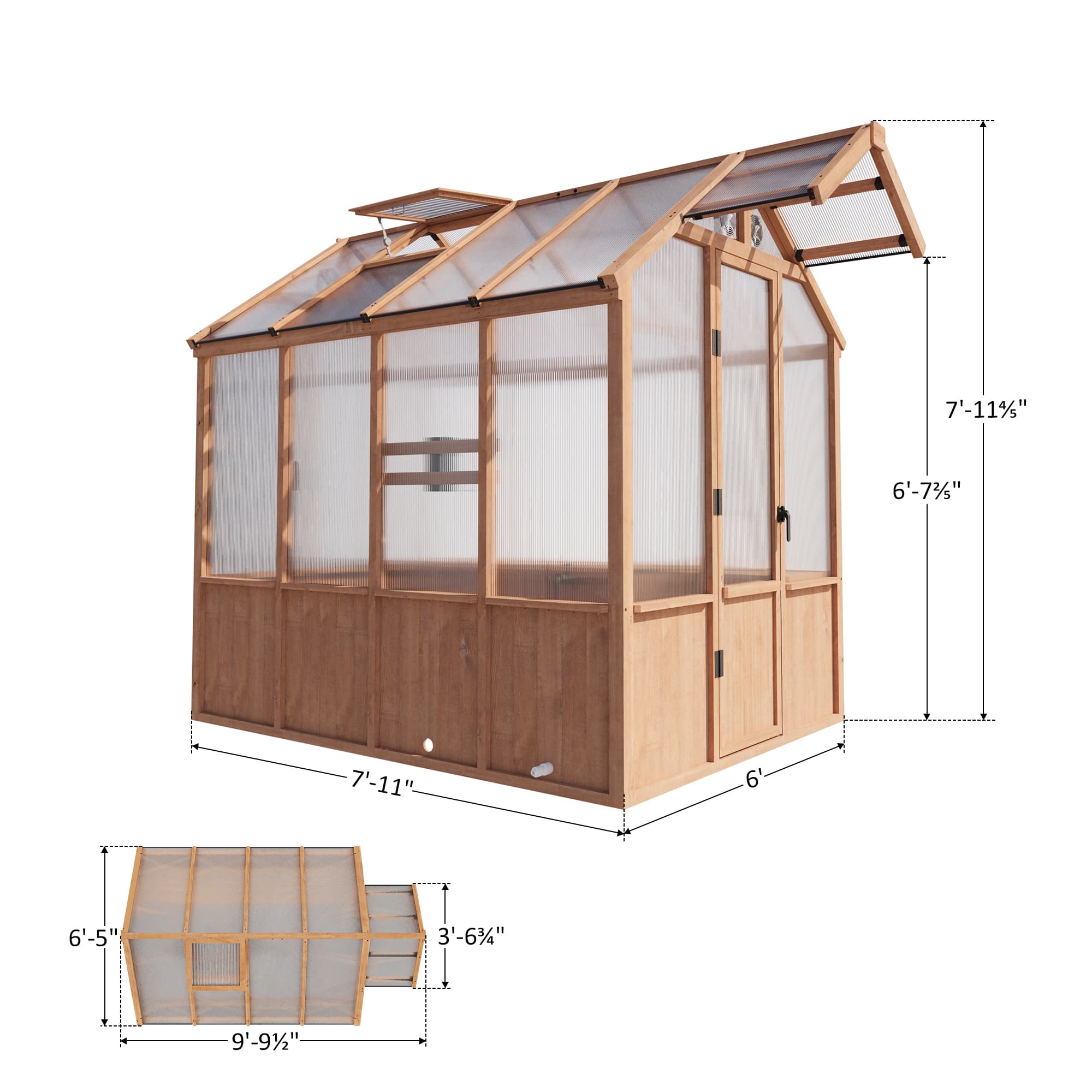 6.5'x8' EverBloom Cedar Wood Greenhouse – Modern Shade