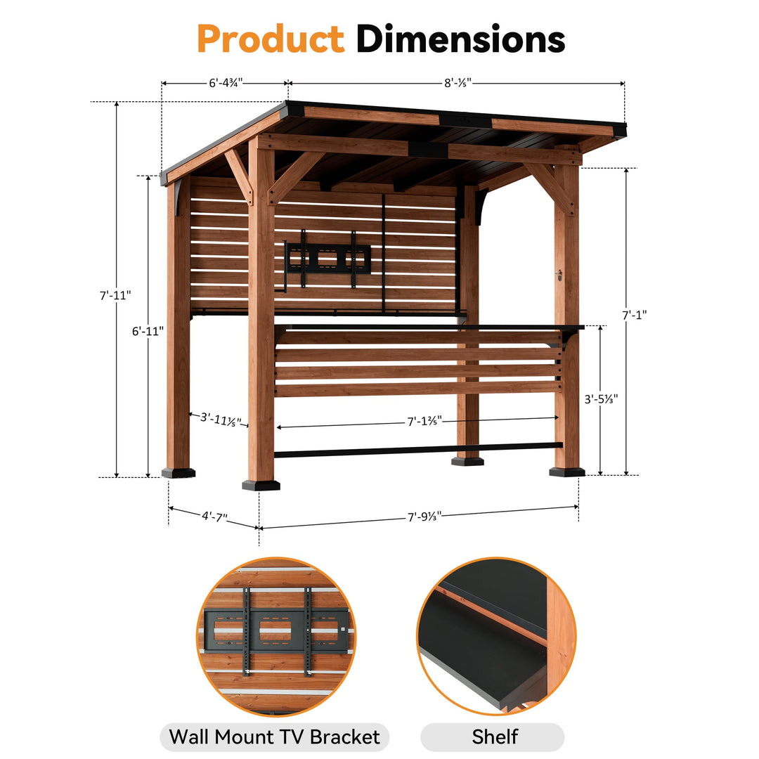 6.5'x8' The Aura Entertainment Bar for Gazebo with TV Mount