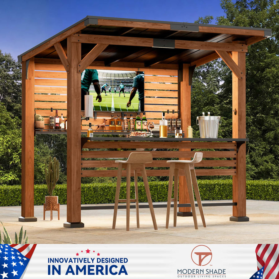 6.5'x8' The Aura Entertainment Bar for Gazebo with TV Mount – Modern Shade