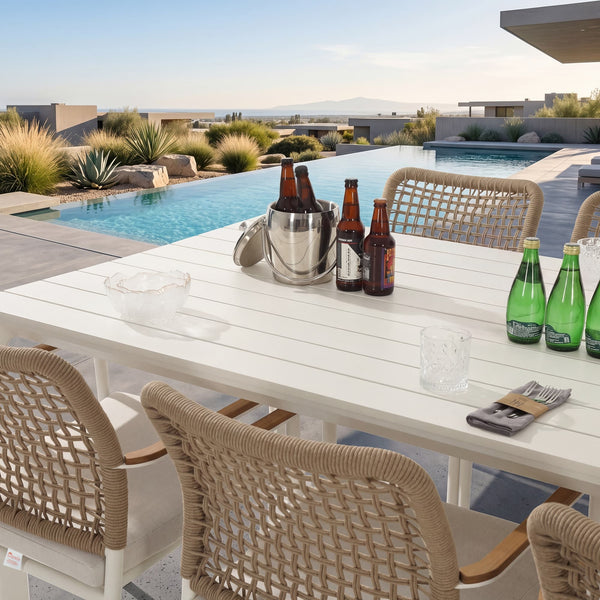 7-Piece Aluminum Outdoor Dining Set with Rope Chairs