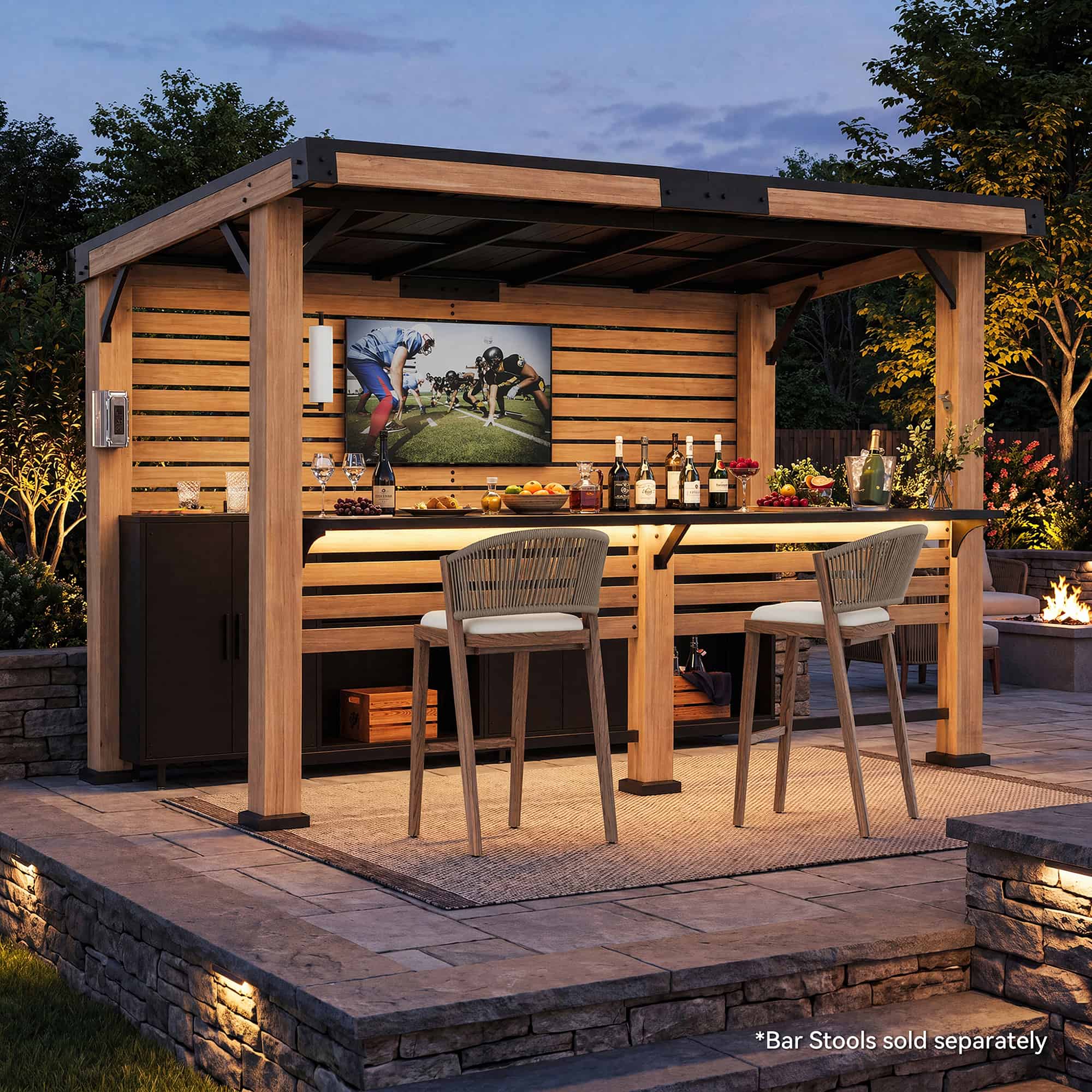 6'x11' Woodberry Cedar Hardtop Gazebo with TV Mount – Modern Shade