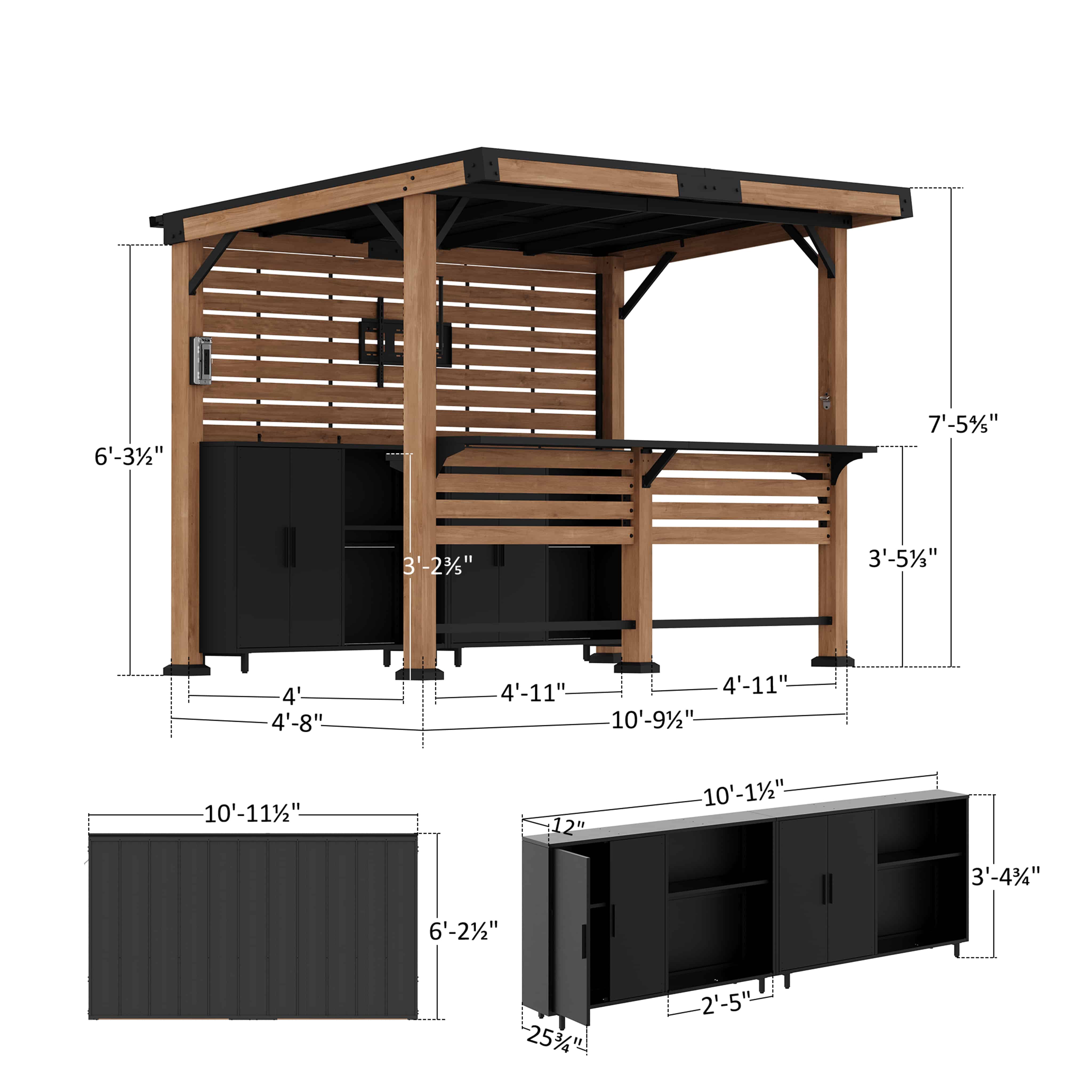 6'x11' Woodberry Cedar Hardtop Gazebo with TV Mount – Modern Shade